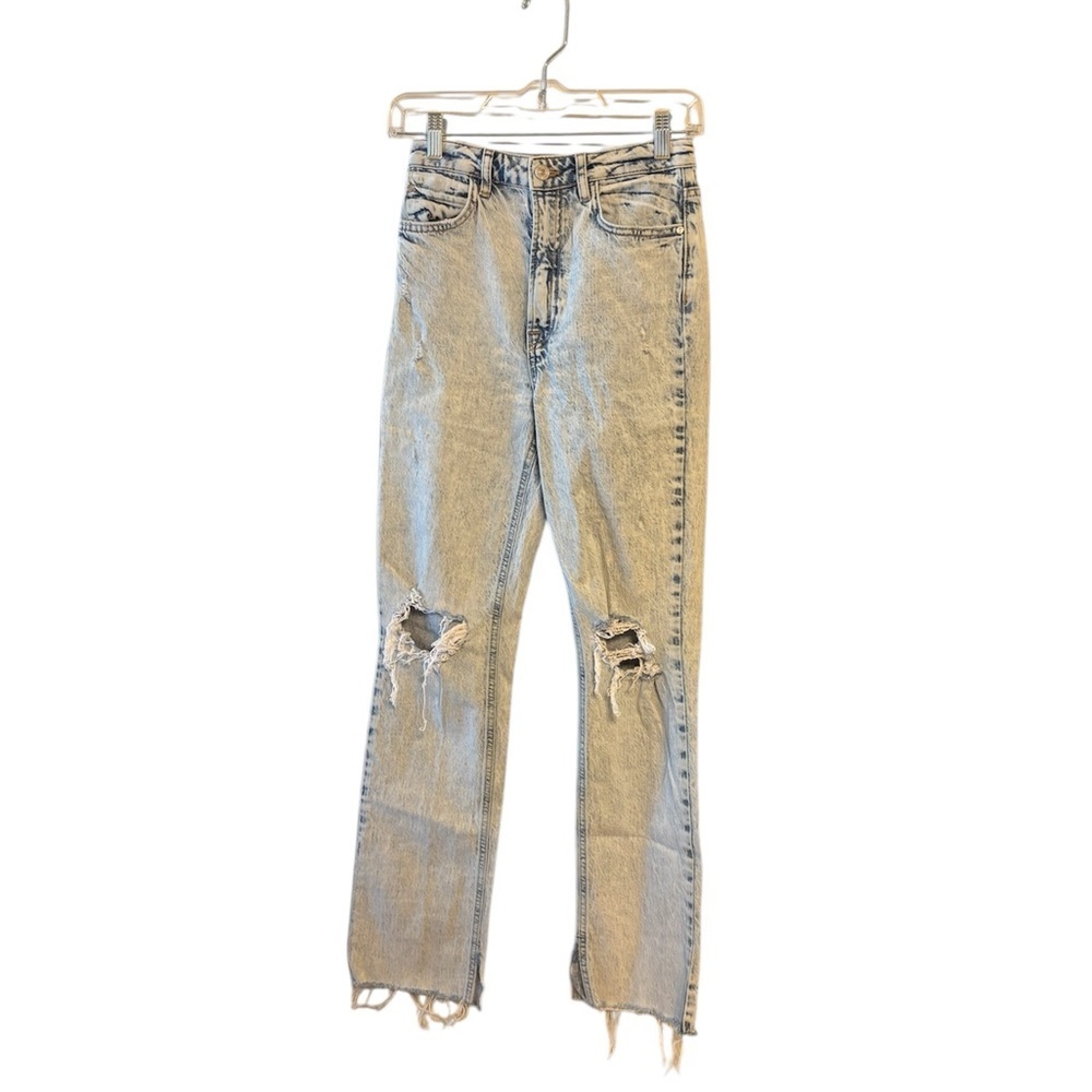 Zara Acid Wash High Rise Distressed Straight Leg Raw Hem Jeans Size 2